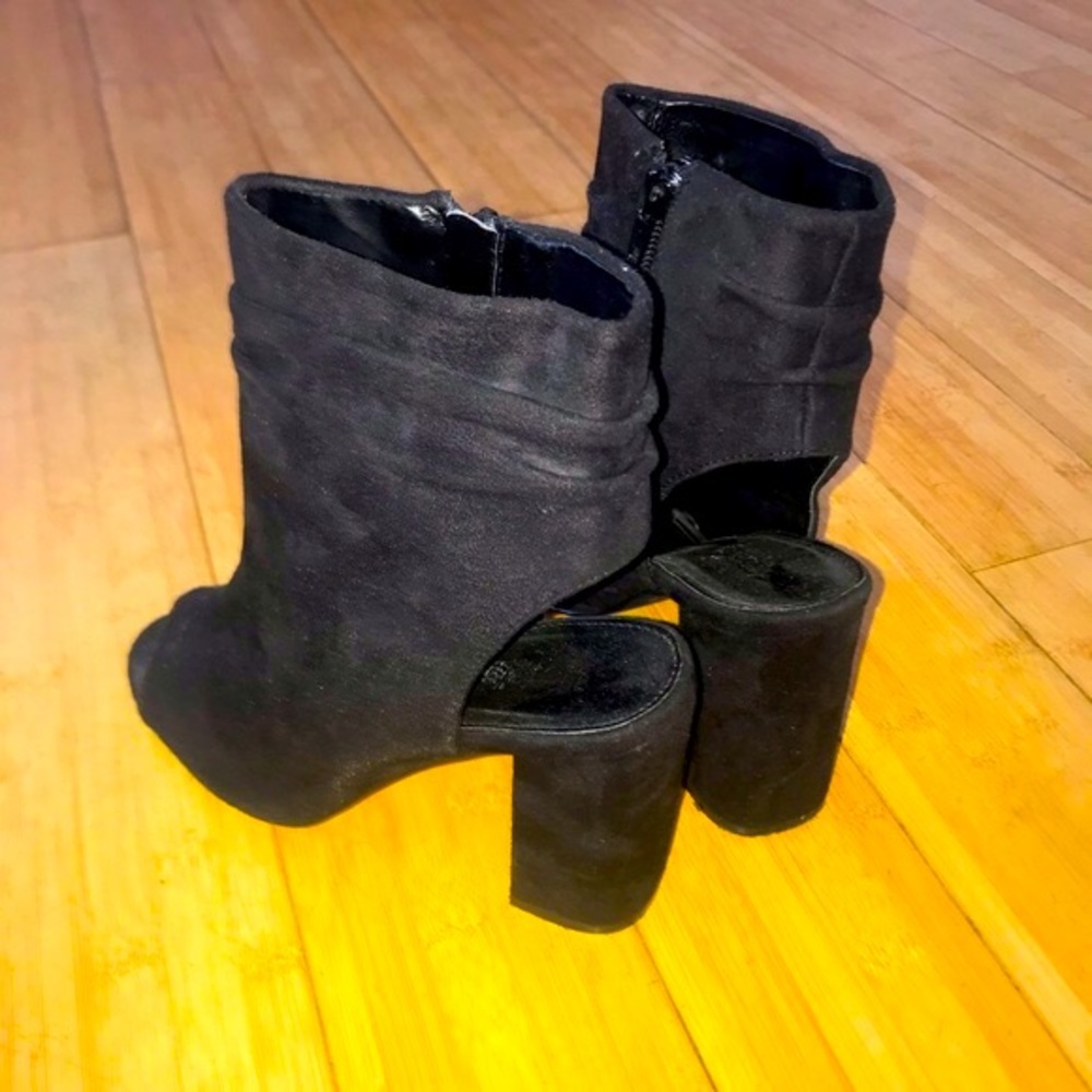 VeganSuede ArtDeco SteamPunk RetroHipster BlackZipper OpenToes OpenHeels